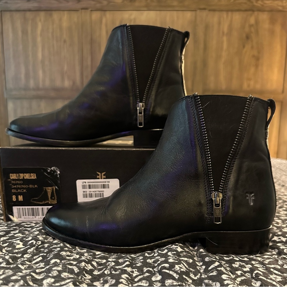Frye Carly Zip Chelsea Black Ankle Boots